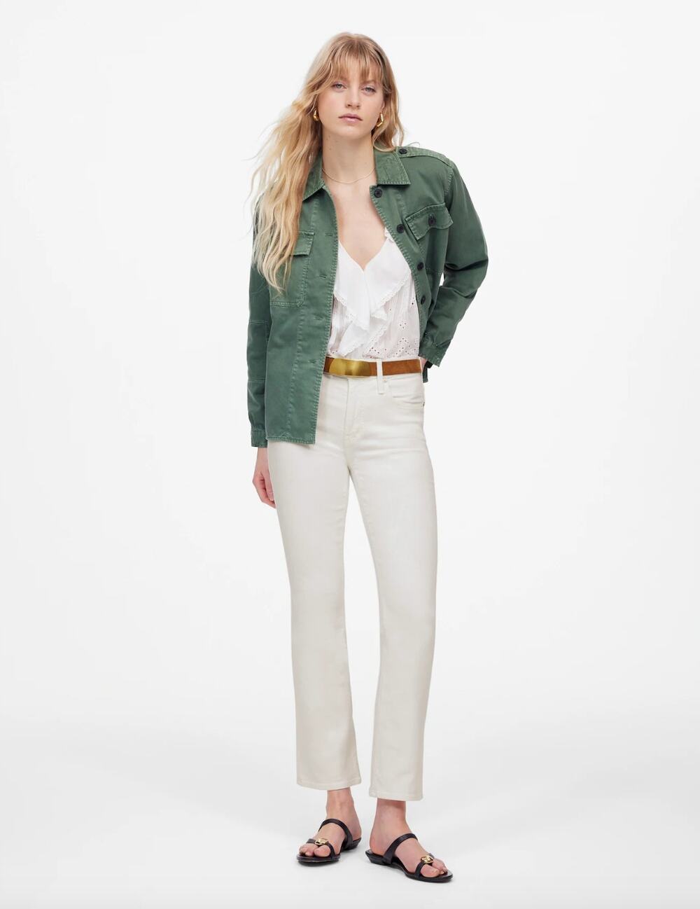 Madewell Kick Out Crop Jeans Pure White Stretch Mid Rise Flare Denim US 25 NWT